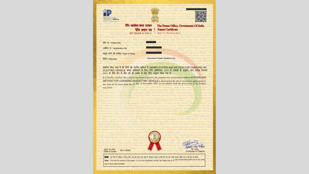 Servotech Granted Patent for CCS2 to GBT