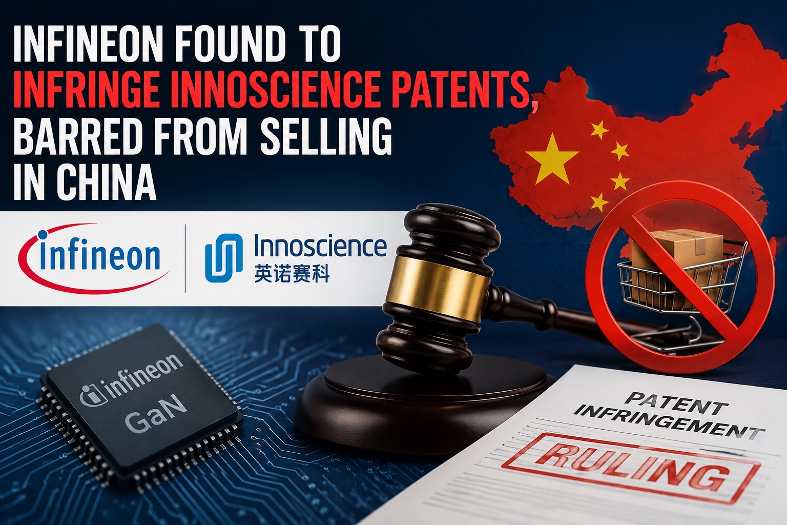 Infineon and Innoscience involved in a semiconductor patent dispute affecting product sales in China