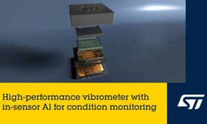 STMicroelectronics AI-enabled vibration sensor for smart industrial monitoring.