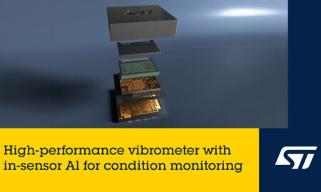 STMicroelectronics AI-enabled vibration sensor for smart industrial monitoring.