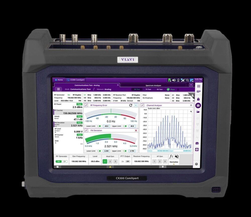 VIAVI CX300 with TETRA MS Base Station Simulator for mission-critical radio testing.