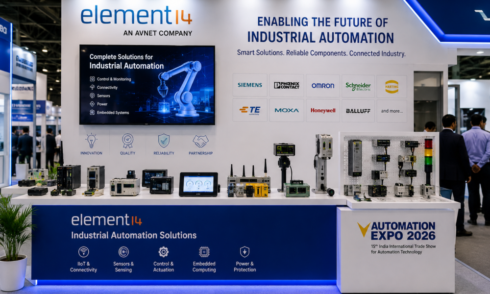 element14 showcasing industrial automation, embedded systems, sensors, and Industry 4.0 solutions at Automation Expo 2026 in Mumbai