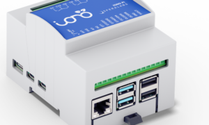 Iono Pi v3 industrial I/O module mounted on Raspberry Pi for automation and IoT applications.