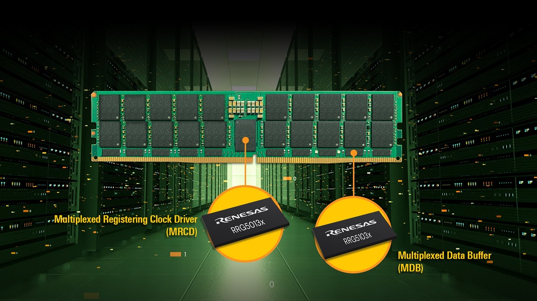 Renesas Gen 3 MRDIMM chipset delivering DDR5 memory speeds up to 16,000 MT/s for AI and high-performance computing servers.