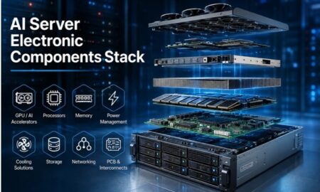 AI server electronic components stack for high-density data centers