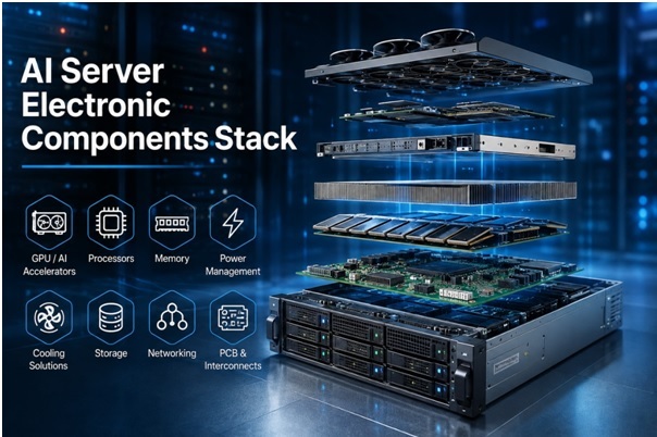 AI server electronic components stack for high-density data centers